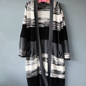 Women's Michael Stars Black & White striped cardigan duster (M) super soft